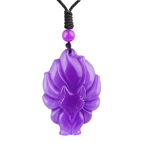 ASGIFT Black Obsidian Necklace Healing Crystal Stone Amulet Protection Pendant with Adjustable Rope Necklace Birthday Christmas Gift for Men Women - color: FoxC Purple