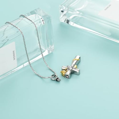 Cross Urn Necklaces for Men Women Cat Butterfly Cremation Jewelry for Ashes Stainless Steel Pet Memorial Ashes Pendant Keepsakes Jewelry - color: Gold