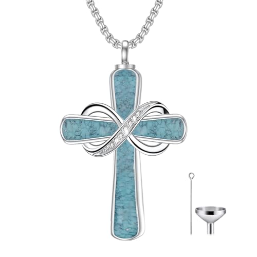 Turquoise Cross Urn Necklaces for Human Ashes 925 Sterling Silver Urn Necklaces Cremation Keepsake Memorial Pendant Necklace for Ashes for Loved One Human Pet - style: Infinity