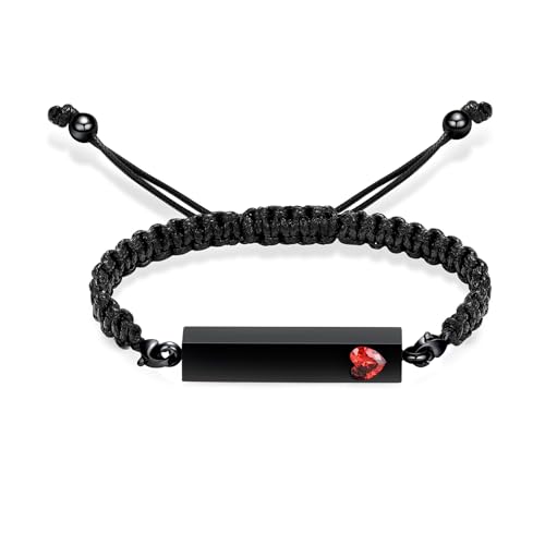 Hearbeingt Crystal Heart Cremation Jewelry Bar Urn Bracelet for Ashes - color: Black-Red