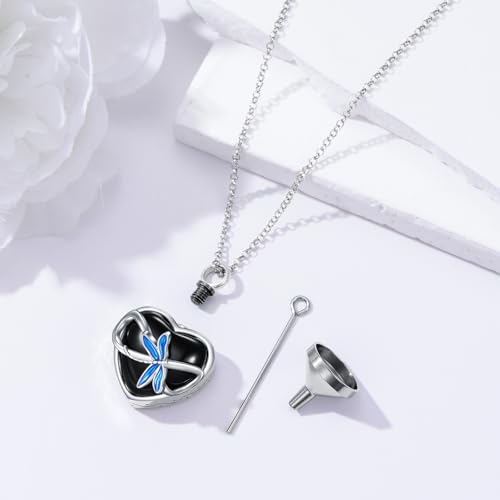 Rose & Daisy Urn Necklace - Sterling Silver Cremation Keepsake Memorial Jewelry - style: Dragonfly Urn Necklace