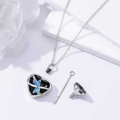 Rose & Daisy Urn Necklace - Sterling Silver Cremation Keepsake Memorial Jewelry - style: Dragonfly Urn Necklace
