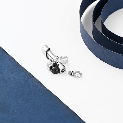 constantlife Cross Urn Necklace for Ashes Cat Butterfly Cremation Jewelry for Women Men Memorial Pendant Chain Human Pet Ashes Holder - color: Black