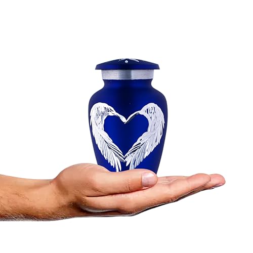 Angel Wings Blue Small Urns for Ashes - Mini Urns for Ashes - Tiny Keepsake Urns for Human Ashes - Capacity 3 Teaspoon - Height 3 Inches Bag. - color: Blue