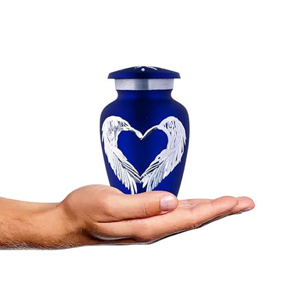 Angel Wings Blue Small Urns for Ashes - Mini Urns for Ashes - Tiny Keepsake Urns for Human Ashes - Capacity 3 Teaspoon - Height 3 Inches Bag. - color: Blue