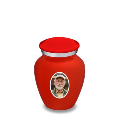 Embrace Keepsake Personalized Picture Cremation Urns for Human Ashes I Bright Red Photo Funeral Urn for Men and Women with Double Side Engraving I 3.5 lbs - color: Bright Red