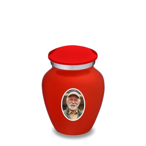 Embrace Keepsake Personalized Picture Cremation Urns for Human Ashes I Bright Red Photo Funeral Urn for Men and Women with Double Side Engraving I 3.5 lbs - color: Bright Red