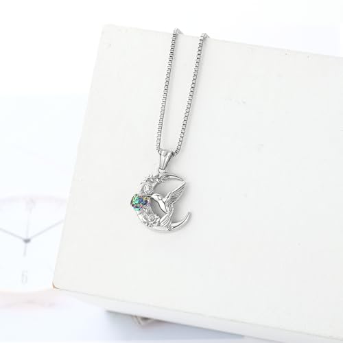 XSMZB Hummingbird Urn Necklace for Ashes of Loved One Rose Flower Moon Cremation Jewelry Ashes Holder Keepsake Pendant for Women Men - color: Silver-Colorful