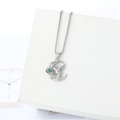 XSMZB Hummingbird Urn Necklace for Ashes of Loved One Rose Flower Moon Cremation Jewelry Ashes Holder Keepsake Pendant for Women Men - color: Silver-Colorful