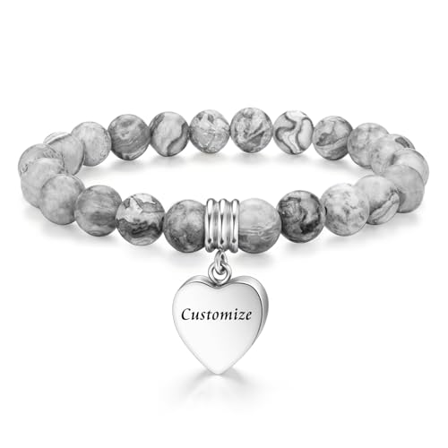 abooxiu Cremation Jewelry Urn Bracelet for Ashes Memorial Heart Ashes Keepsake Cremation Ash Bracelets Urn Jewelry for Ashes of Loved Ones for Women - With Me Always - style: Engraved - Gray Stone