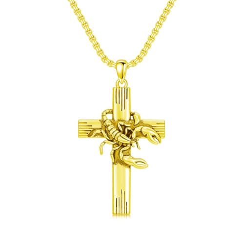 PROESS Cross Necklace for Women Men Sterling Silver Rose/Sunflower Cross Pendant Religious Jewelry Christmas Birthday Mothers' Day Gifts - color: 01-01-Scorpion-Gold Plated