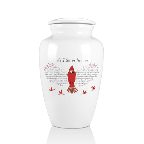 SOITIS Urns for Human Ashes Decorative Urns for Adult Human Ashes Ceramics Cremation Urns Adult Size Large up to 220lbs-White Urns with Red Bird