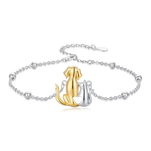 AOBOCO 925 Sterling Silver Cute Cat Kitty Bracelet Adjustable Link Chain, Cat Jewelry Gifts for Cat Lovers 7-9 inches - style: E-Cat and Dog