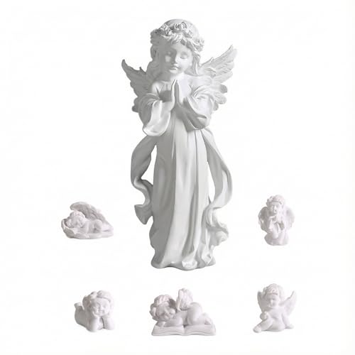 Guardian Angel Gifts - Set of 6 White Resin Memorial Angel Figures