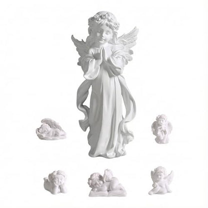 Guardian Angel Gifts - Set of 6 White Resin Memorial Angel Figures