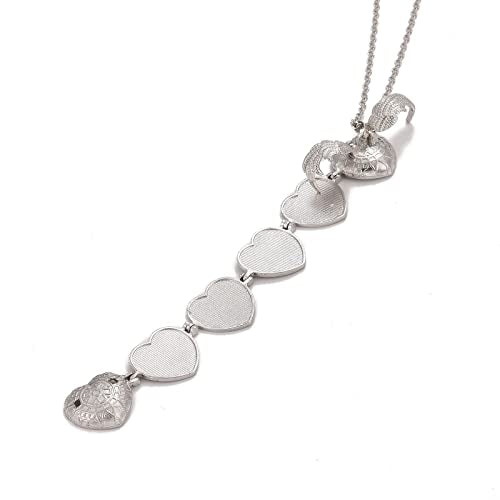 Ornaland Heart Expanding Photo Locket Pendant Necklace for Women Men with Angel Wings, 4 Photo Locket Alloy Neck Decoration for Mother's, Platinum, 24.21 inch(61.5cm)