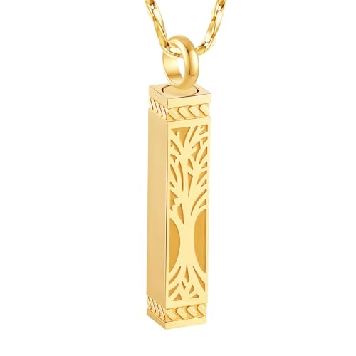 Tree of Life Urn Necklace For Ashes Memorial Bar Cremation Jewelry with Keepsake Urn Memorial Ash Jewelry For Women Men - color: Gold