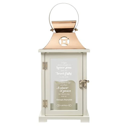 Let's Make Memories Personalized Memorial Lantern - Sympathy - Condolences - LED Candle - Automatic Timer - Wood/Stainless Steel - Copper Finish - A Brave Fight - style: A Brave Fight