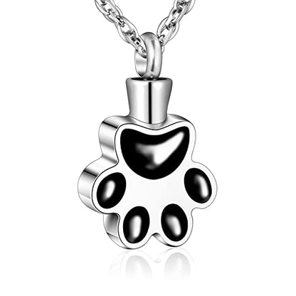 abooxiu Paw Print Urn Necklace for Ashes Cremation Necklace for Pet Ashes Stainless Steel Ash Necklace Memorial Ash Holder - color: Black