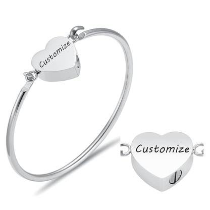 Oinsi Heart Urn Bracelet for Ashes, Cremation Jewelry Leather Bracelets for Men Women, Memorial Jewelry With Filling Kits - color: Bangle-Customized