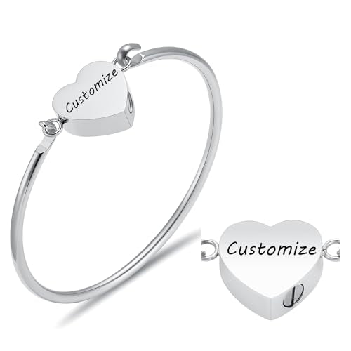 Oinsi Heart Urn Bracelet for Ashes, Cremation Jewelry Leather Bracelets for Men Women, Memorial Jewelry With Filling Kits - color: Bangle-Customized
