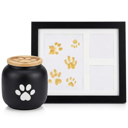 Pet Memorial Gifts for Dogs & Cats — Paw Print Kit with 4x6 Photo Frame & Small Ceramic Urn for Ashes, DIY Clay Paw Casting Keepsake Box, Dog & Cat Remembrance Sympathy Gift