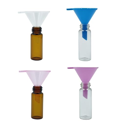 Mini Funnels 8-Pack with Spoon | Small Funnel Set for Filling Tiny Bottles, Essential Oils, Powder, Spices, Glitter | Food-Grade Plastic, Multicolor (Pink, Blue, Clear) for Crafts & Perfume