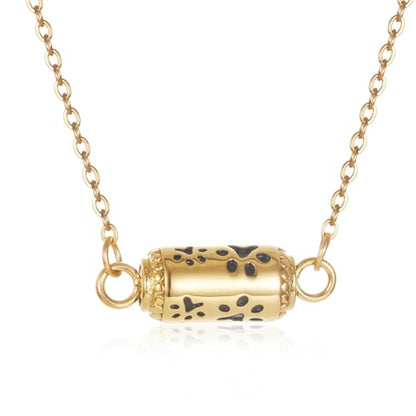 Pet Cremation Jewelry Stainless Steel Paw Print Tube Urn Necklace For Cat Dog Ashes Necklace For Women Keepsake With Filling Kits - color: Gold Necklace