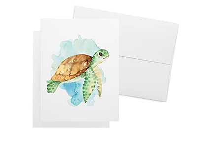 Twigs Paper Marine Thank You Cards, 12 Sea Animal Note Cards with Envelopes | Small size, blank inside, envelopes included, hand-illustrated artwork, thinking of you, bulk value set - color: Sea Animals, size: 12-Count