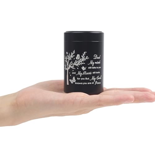 3 Inch Small Urn for Human Ashes Aluminum Mini Cremation Small Keepsake Box for Sharing Ashes Mini Urn-Dad - size: Black-Dad