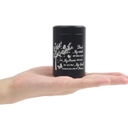 3 Inch Small Urn for Human Ashes Aluminum Mini Cremation Small Keepsake Box for Sharing Ashes Mini Urn-Dad - size: Black-Dad