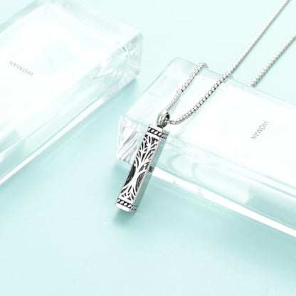 Tree of Life Urn Necklace, Stainless Steel Memorial Ashes Pendant | Tree of Life Cremation Jewelry Stainless Steel Locket Vertical Bar Keepsake Necklace Jewelry for Women Men Human Ashes - color: Silver