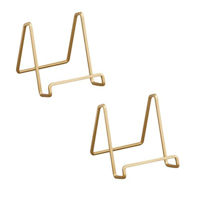 Tripar 3-Inch Gold Painted Square Book Holder/Stand, Wire Mini Easel, Small Photo Stands for Table, Display for Picture Frames, Plaques, & Plates