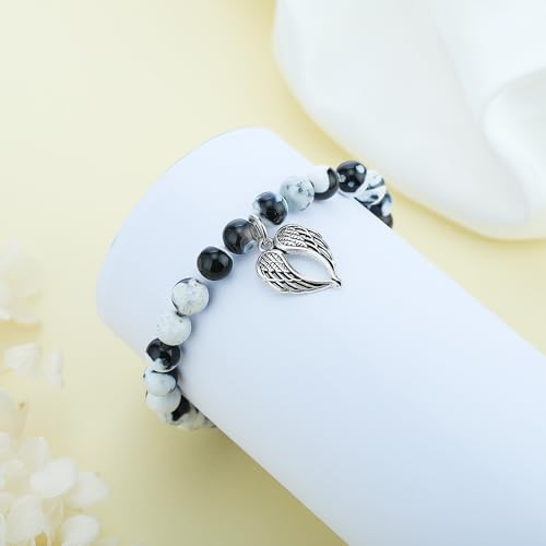 Sympathy Gifts for Loss of Loved one Memorial Healing Remembrance Condolence Grief Present for Women Purple Emperor Stone Bracelet With Angel Wings In Memory of Mother Father Pet Bereavement Grief