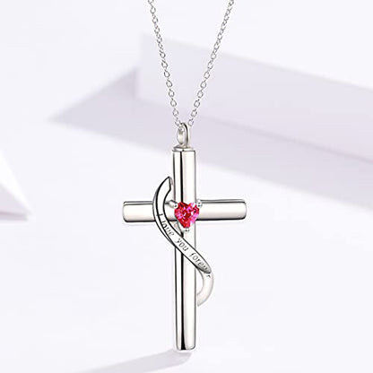 SOULMEET Cremation Jewelry for Ashes, Sterling Silver Urn Necklace for Ashes Women Men, Cherish Memories Cremation Jewelry to Keep Someone Near to You - color: E-White Gold Red Cross