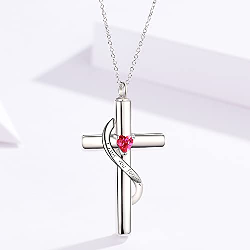 SOULMEET Cremation Jewelry for Ashes, Sterling Silver Urn Necklace for Ashes Women Men, Cherish Memories Cremation Jewelry to Keep Someone Near to You - color: E-White Gold Red Cross