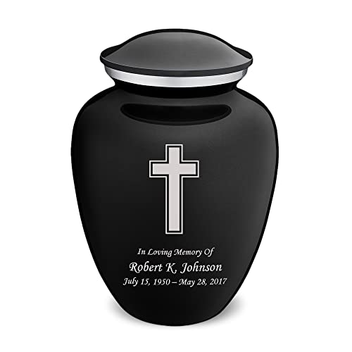 Geturns - Adult Personalized Simple Cross Cremation Urns for Human Ashes I Large Black Funeral Urn for Men and Women I 200 lbs - color: Black