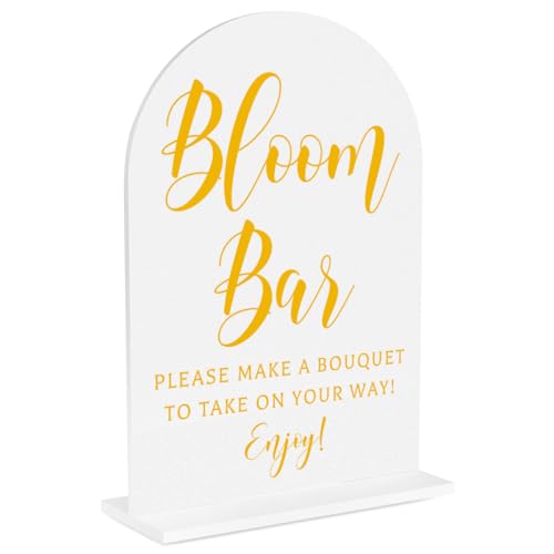 Wedding Sign Decor, Bloom Bar Sign for Reception Event Party,Bridal Shower Decorations, Wedding Table Acrylic Signs Accessories for Anniversary and Event 5x7 Inch - color: GoldBloom