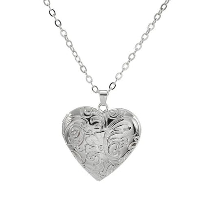 Vintage Engraved Flower Empaistic Photo Locket Pendant Necklaces Dainty Gold Silver Oval Round Heart Locket Hold Photo Picture Clavicle Chain Necklace for Women Men Souvenir Memorial Jewelry - style: Silver D
