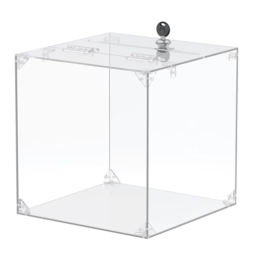 Uniclife 9.8" x 9.8" x 9.8" Lockable Transparent Acrylic Donation Box - color: Square