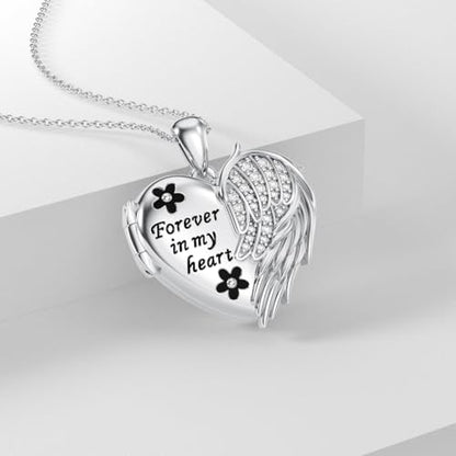 Dorunmo Personalized Locket Necklace 925 Sterling Silver that Holds Pictures Butterfly Birthstone Photo Heart Locket Custom Jewelry Congratulations New Beginnings New Job Gifts for Women - color: Angel Wing, style: Only Locket