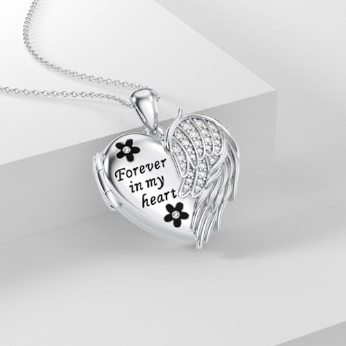 Dorunmo Personalized Locket Necklace 925 Sterling Silver that Holds Pictures Butterfly Birthstone Photo Heart Locket Custom Jewelry Congratulations New Beginnings New Job Gifts for Women - color: Angel Wing, style: Personalized Photo + Text
