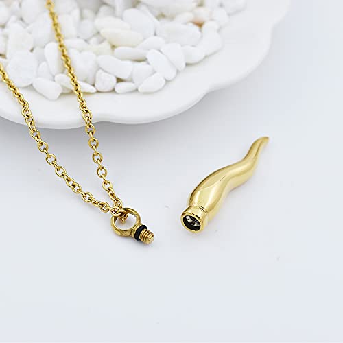 Italian Horn Cremation Jewelry for Ashes Stainless Steel Pepper Cremation Urn Pendant Necklace Memorial Ashes Keepsake Jewelry - color: Gold