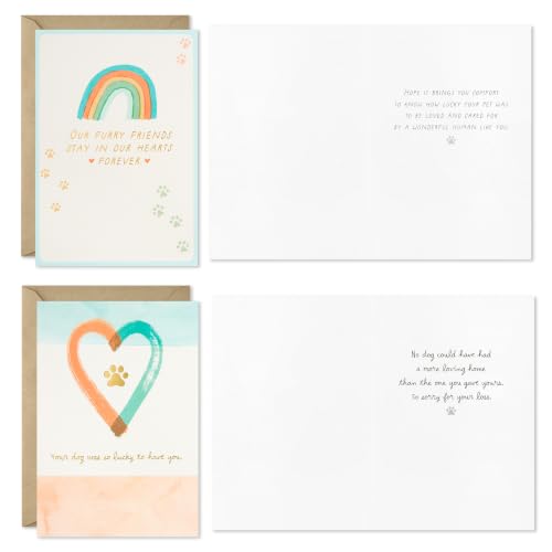 Hallmark Pet Sympathy Cards, Assorted 16-Pack (Hearts and Rainbows)