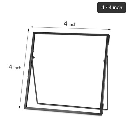 REDHUGO Double Glass Frame for Pressed Flowers, Square, Black, 4x4 Inches - color: Black, size: 4L" x 4W"