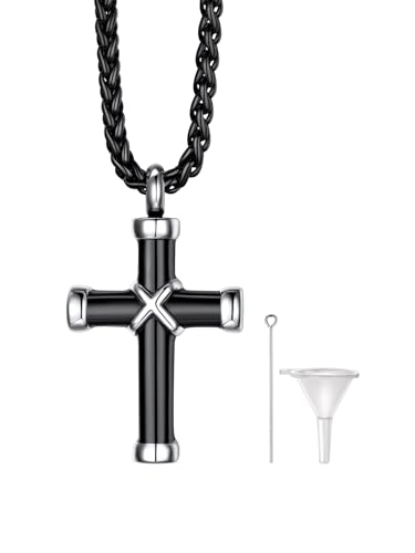 Richsteel Urn Necklaces for Ashes for Women Men Cremation Pendant | Necklace for Ashes Stainless Steel Memorial Jewelry - color: 02-Black X Cross