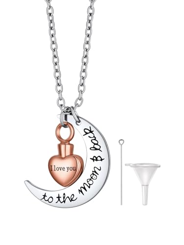 Richsteel Urn Necklaces for Ashes for Women Men Cremation Pendant | Necklace for Ashes Stainless Steel Memorial Jewelry - color: 10-Rose Gold Moon Heart