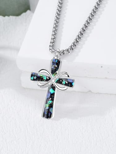 Turquoise Cross Urn Necklaces for Human Ashes 925 Sterling Silver Urn Necklaces Cremation Keepsake Memorial Pendant Necklace for Ashes for Loved One Human Pet - style: Infinity-Abalone Shell