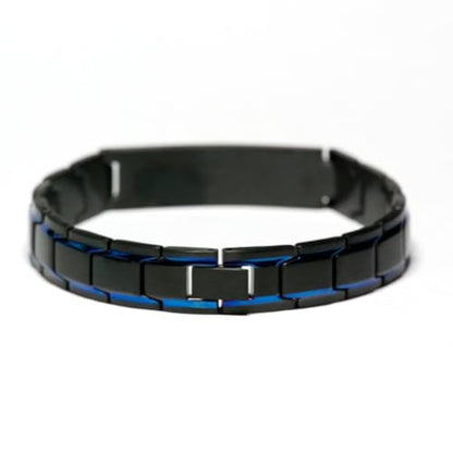 Roscoe You Left Paw Prints On Our Hearts Blue Black Metal Bracelet - Loss of Pet Remembrance ID Plate Bracelet Dog Cat Pet Paw Pet Lover Memorial Gifts For Men Women, Engraved Adjustable