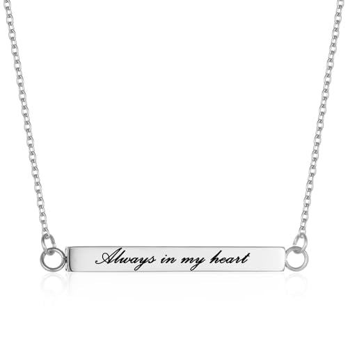 Horizontal Bar Urn Necklace For Ashes For Women | stainless steel , double ashes holder , engravable ,memorial jewelry,cremation pendant - color: Silver-Always in my heart